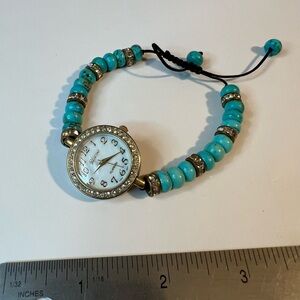 Blue and Gold Beaded Bracelet with Adjustable Fit